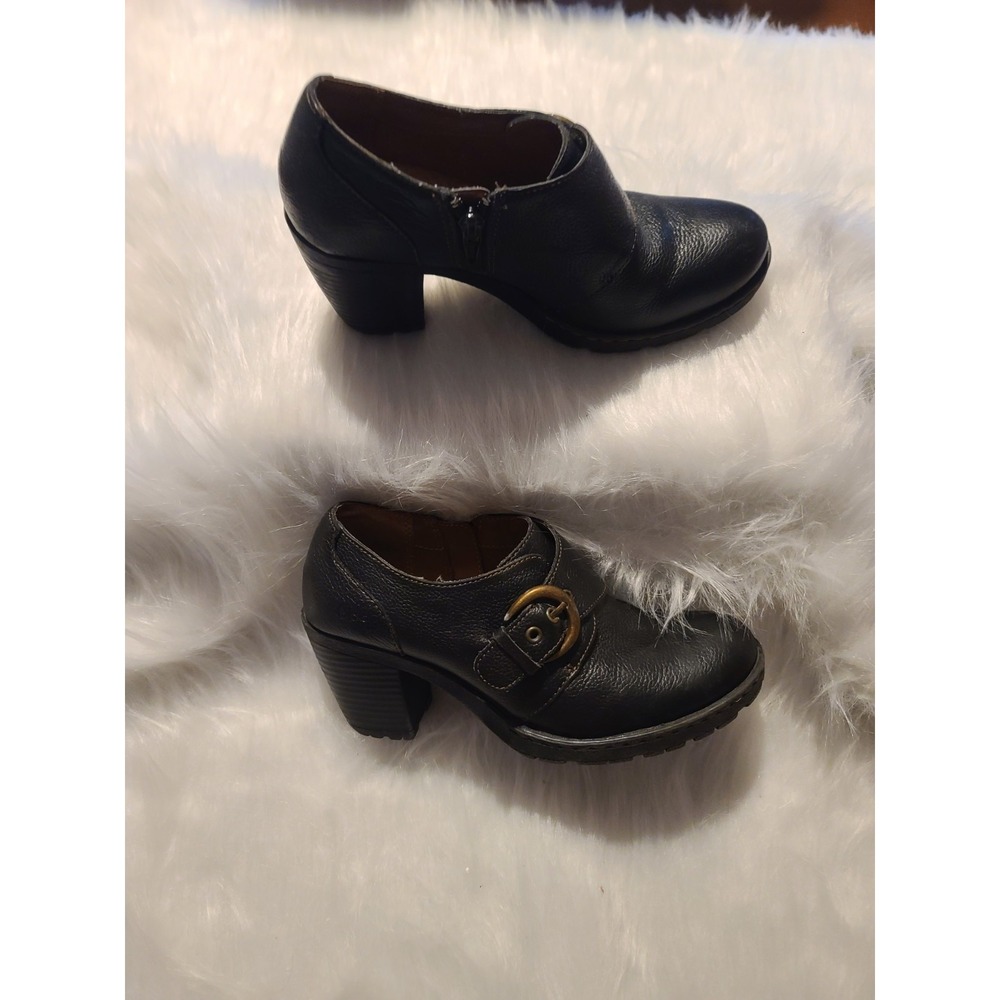BOC Born Concept Womens Black Leather Ankle Booties With Block Heel And Zip